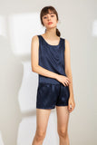 100% Mulberry Silk Pajama Set - Tank and Shorts - 6 Colors Navy Blue,Black,Pink,Mint Green,Ivory,Emerald