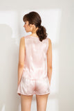 100% Mulberry Silk Pajama Set - Tank and Shorts - Pink