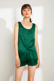 100% Mulberry Silk Pajama Set - Tank and Shorts - 6 Colors Navy Blue,Black,Pink,Mint Green,Ivory,Emerald
