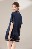 LEPTON 100% 19mm Short Sleeve Mulberry Silk Pajama Set - Navy Blue