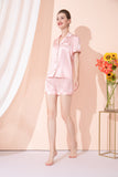 LEPTON 100% 19mm Short Sleeve Mulberry Silk Pajama Set - Pink (Please Order a Big Size)