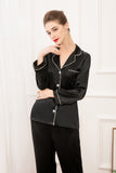 19mm Women 100% Mulberry Long Sleeve Silk Pajama Set - 4 Colors Black, Pink, Navy Blue, Emerald