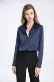 100% Mulberry Silk Blouse with Gift Box-Navy Blue