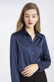 100% Mulberry Silk Blouse with Gift Box-Navy Blue