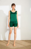 100% Mulberry Silk Pajama Set - Tank and Shorts - Emerald