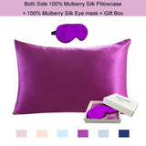 22mm 100% Both Side Mulberry Silk Envelop Pillowcase and Eye Mask with Gift Box (Violet) - Queen Size