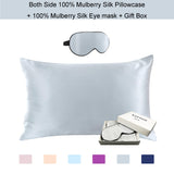 19mm 100% Both Side Mulberry Silk Envelop Pillowcase and Eye Mask with Gift Box (Grey) - Queen Size
