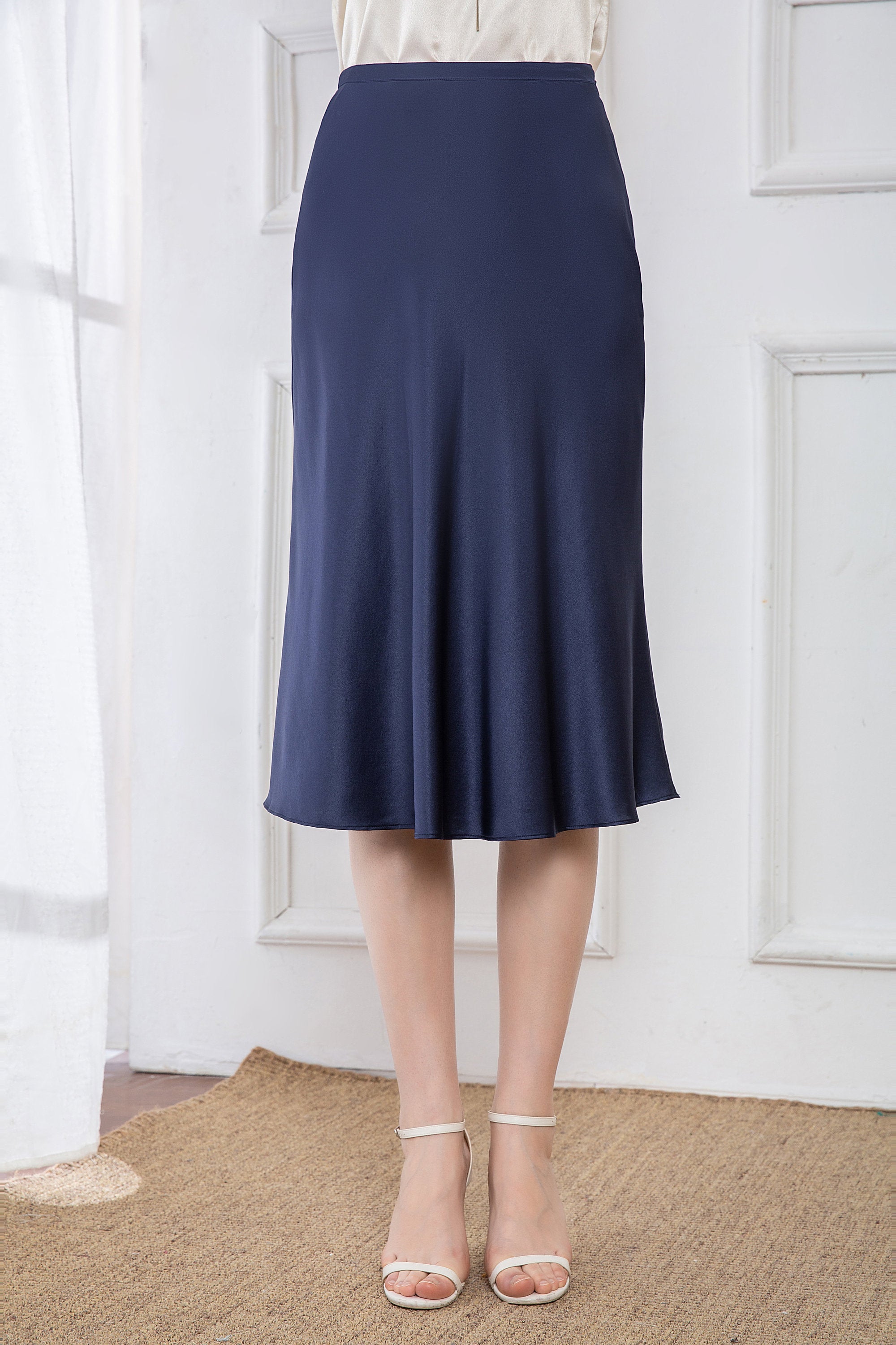 100% Mulberry Silk Skirt - Navy Blue – Lepton Silk
