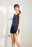 100% Mulberry Silk Tank (Tank only, Shorts not included) - Navy Blue